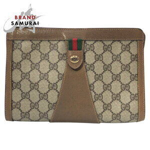 GUCCI Sherry Line Clutch Bag Shoulder Beige Tan Brown GG Supreme Canvas